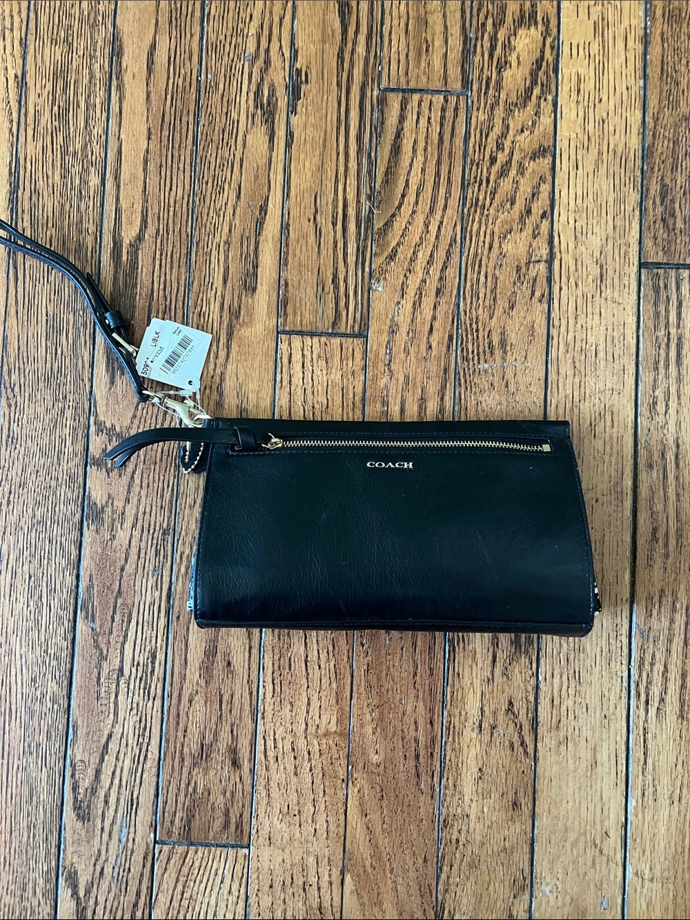 Coach Black Leather Wristlet with Gold Hardware